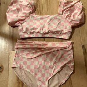Albion Pink and Cream Checkered Bikini Set